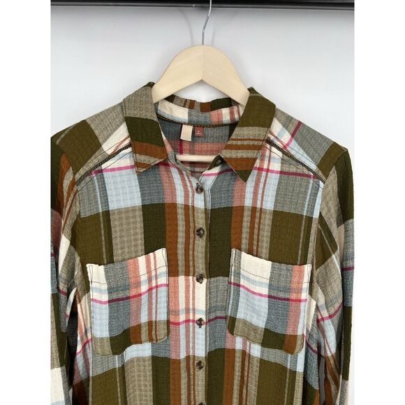 Pilcro Anthropologie Side-Slit Maxi Tunic Button Down Duster Boho Size Medium - Picture 2 of 7